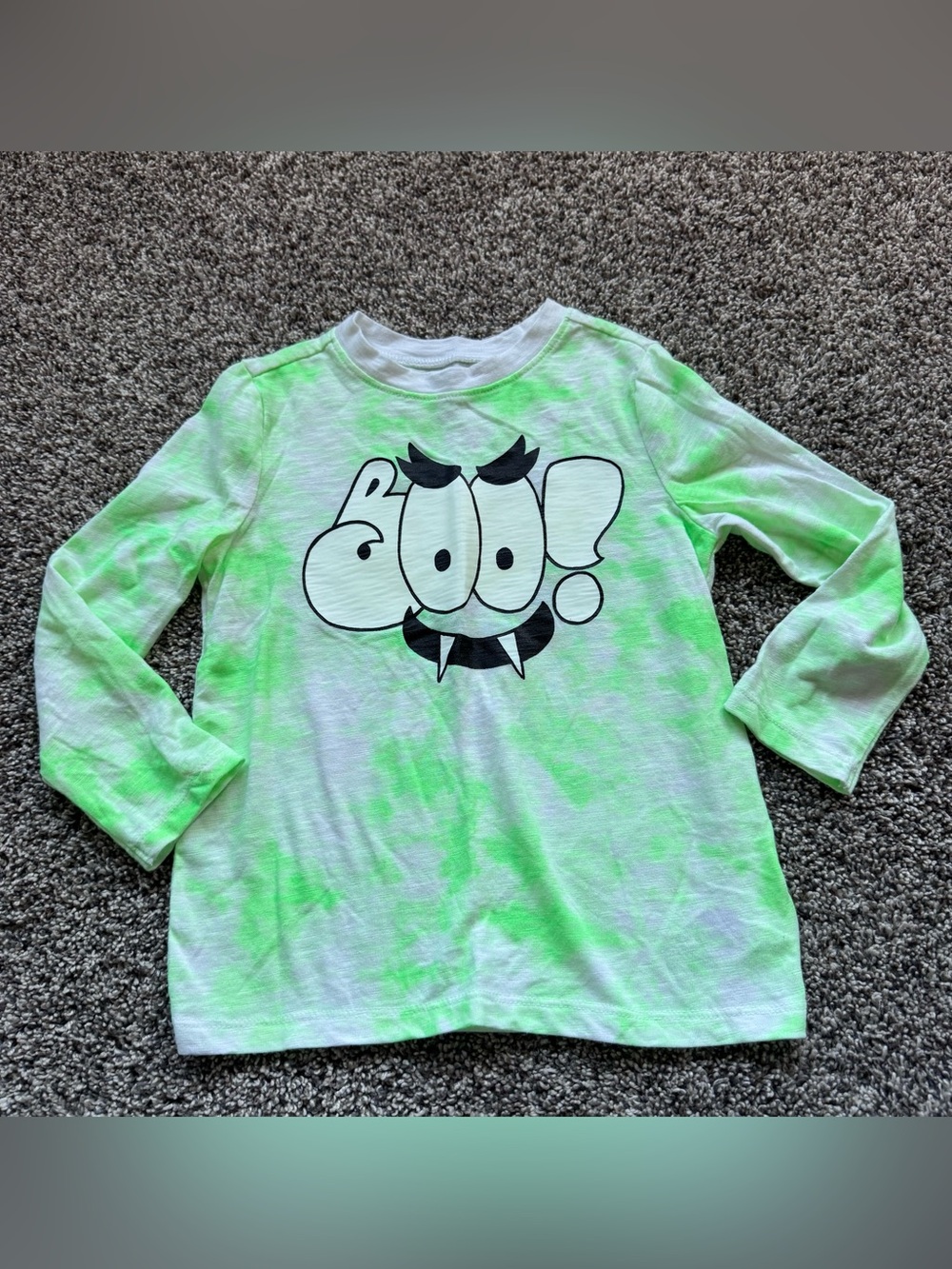 Old Navy Neon Green Tie-Dye Long-Sleeve Tee with Monster Graphic